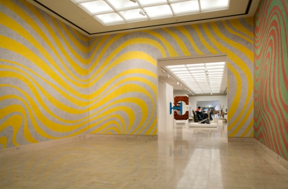 Sol LeWitt, Wall Drawings 790A and 790B: Irregular Alternating Color Bands (1995), currently on view at the Cranbrook Art Museum.  Photo, P.D. Rearick/Cranbrook Art Museum.