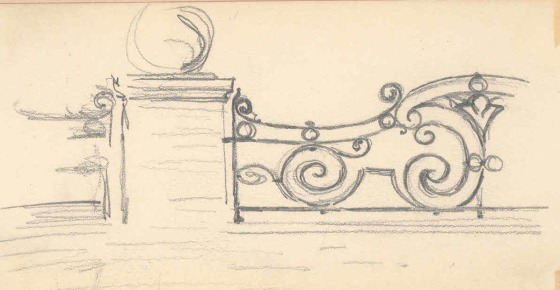 George Gough Booth sketch for a gate.  George Gough Booth Papers, Cranbrook Archives. 