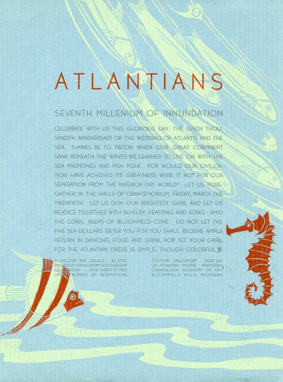 The 1936 Atlantis Crandemonium theme led to some amazing promotional material. 1936, Cranbrook Archives.