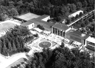 Aerial shot of county fair at CAA Jun 1958 Harvy Croze photographer copyright cranbrook archives