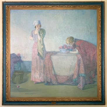 Two Women with a Bowl of Flowers on a Table, circa 1912 by Myron G. Barlow