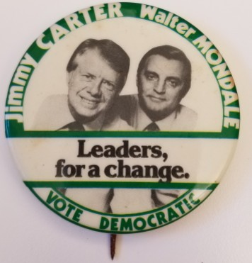 Political campaign button for Jimmy Carter and Walter Mondale, 1976 (SM 2017.707).